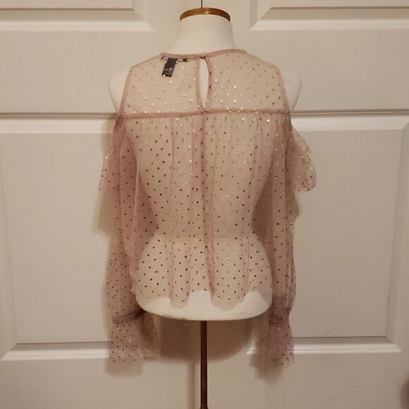 Forever 21 Cold Shoulder See Through Polka Dot Nude Top Size‎ Small NWOT - Picture 2 of 4